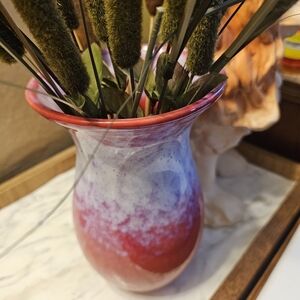 Vintage Red & White Ceramic Vase w/ Heart Charm Teleflora 8.75"
